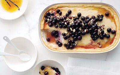 Ricotta cheesecake with roasted blueberries